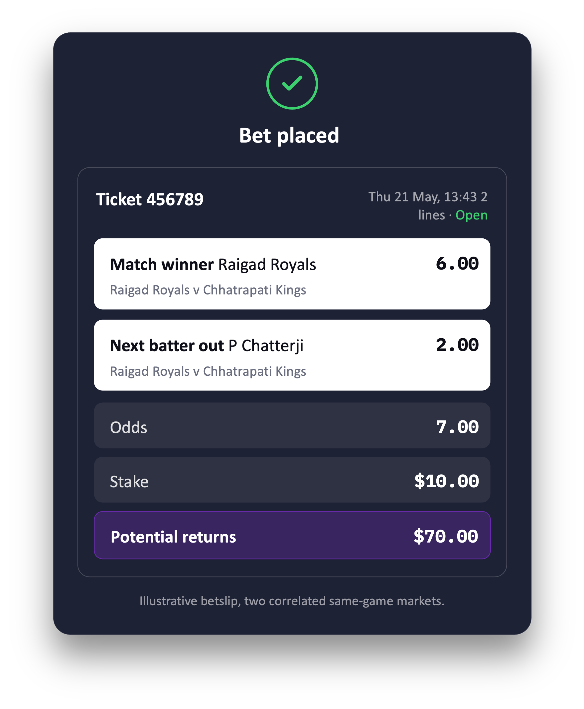 Decimal Cricket Bet Builder 1
