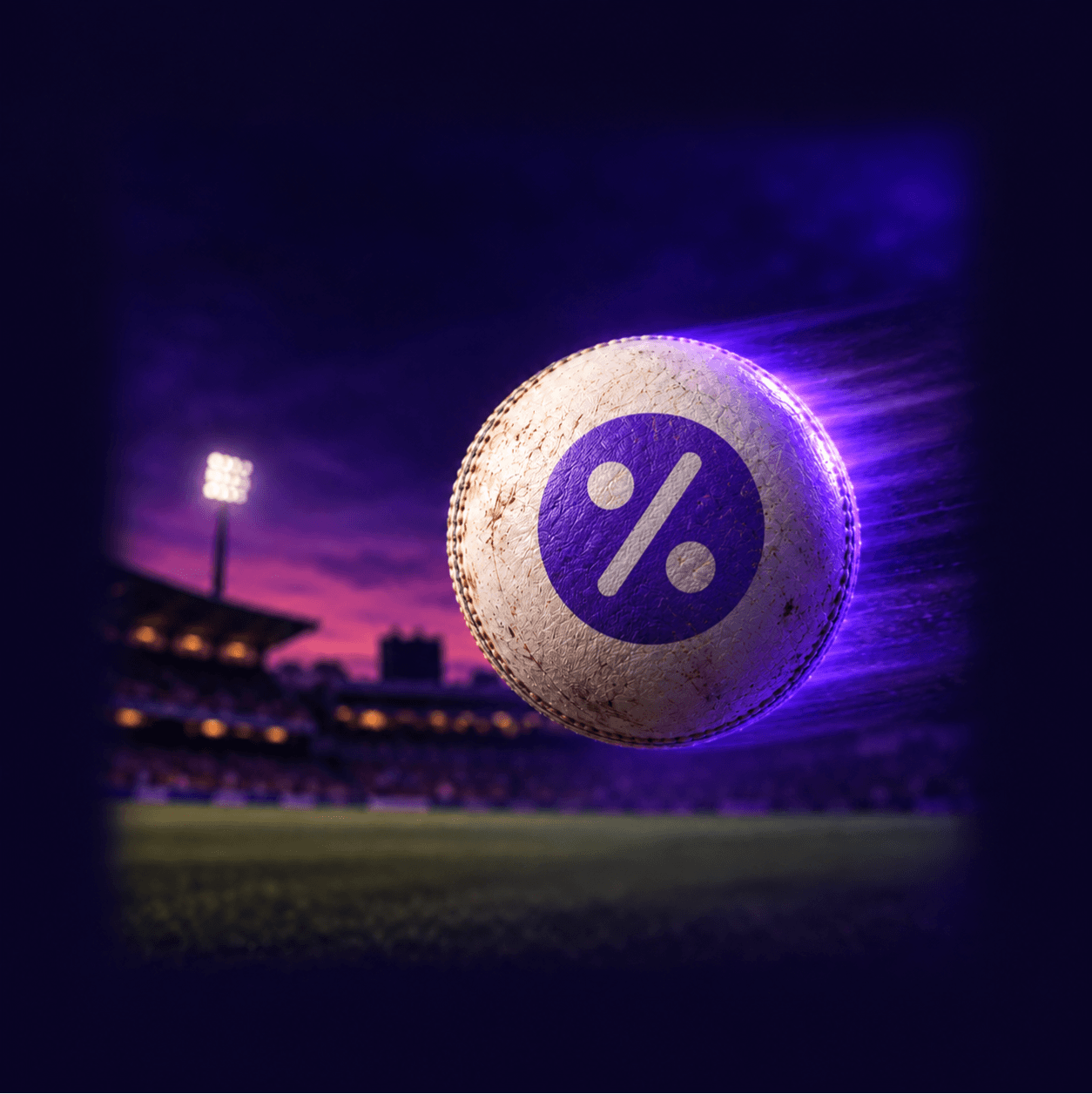 Decimal Data white cricket ball with electric violet monogram logo